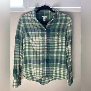 J.Crew Green Plaid Popover Shirt, XS